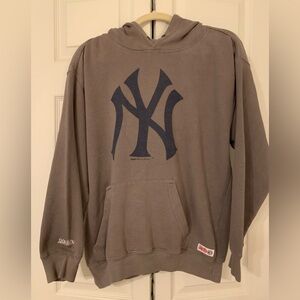 New York Yankees Stitches Gray Pullover Hoodie with Navy Logo Vintage Large
